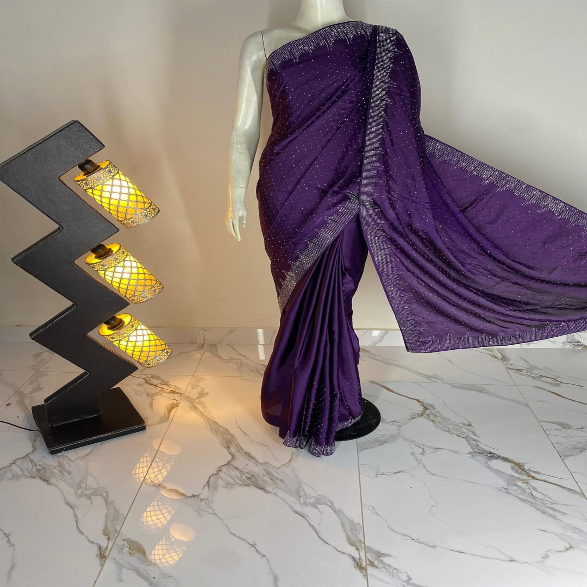 Chiffon Z Border Rhinestone Saree