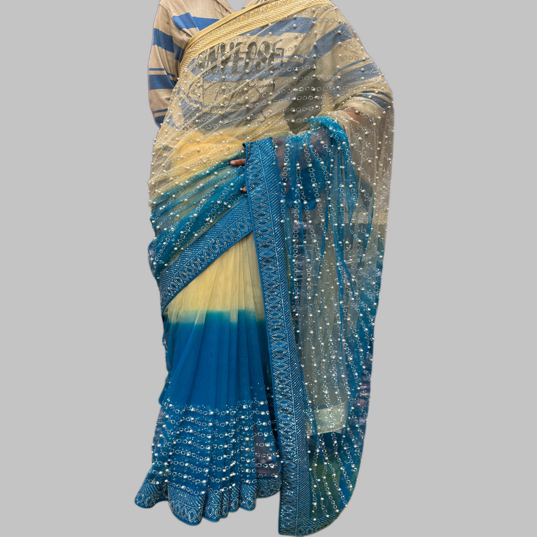 Net Double Shade Rhinestone + Pulse Saree