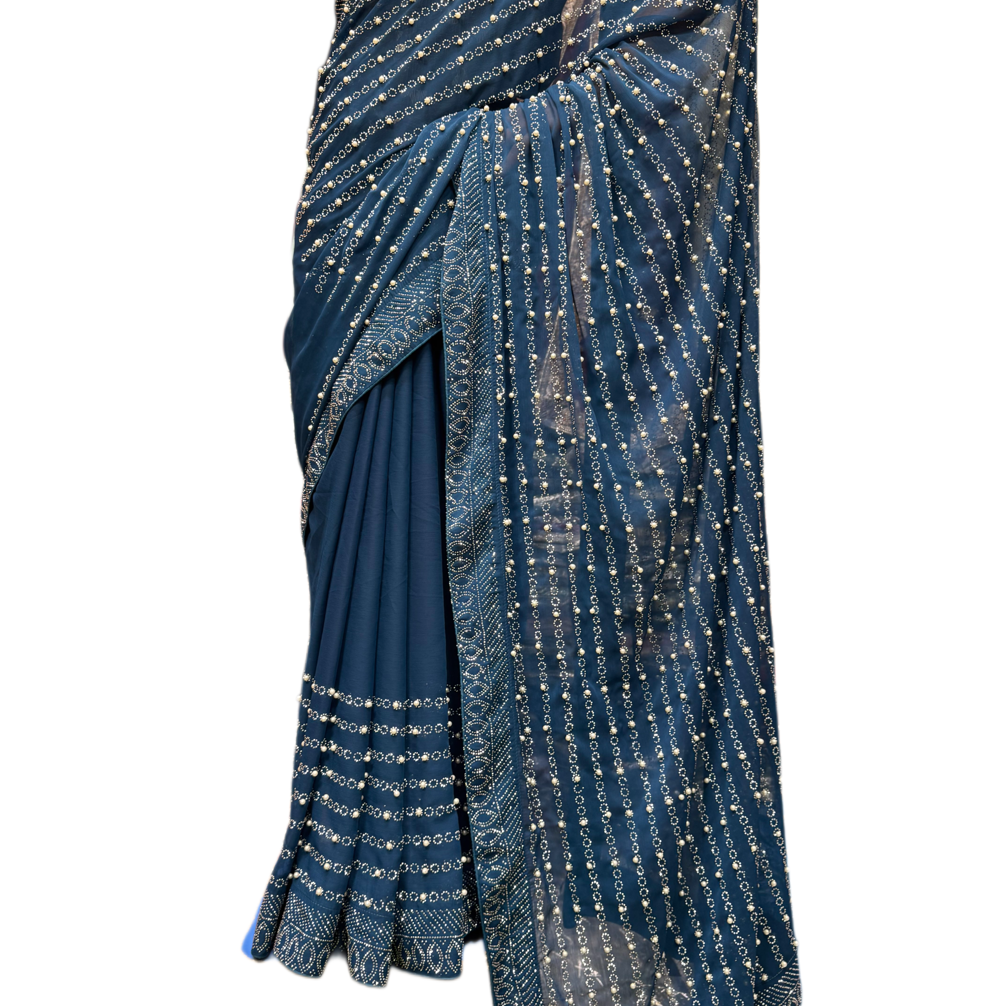 Crinkle Chiffon Pulse + Rhinestone Saree