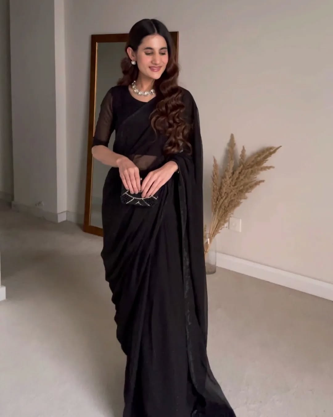 Chiffon Z Border Rhinestone Saree