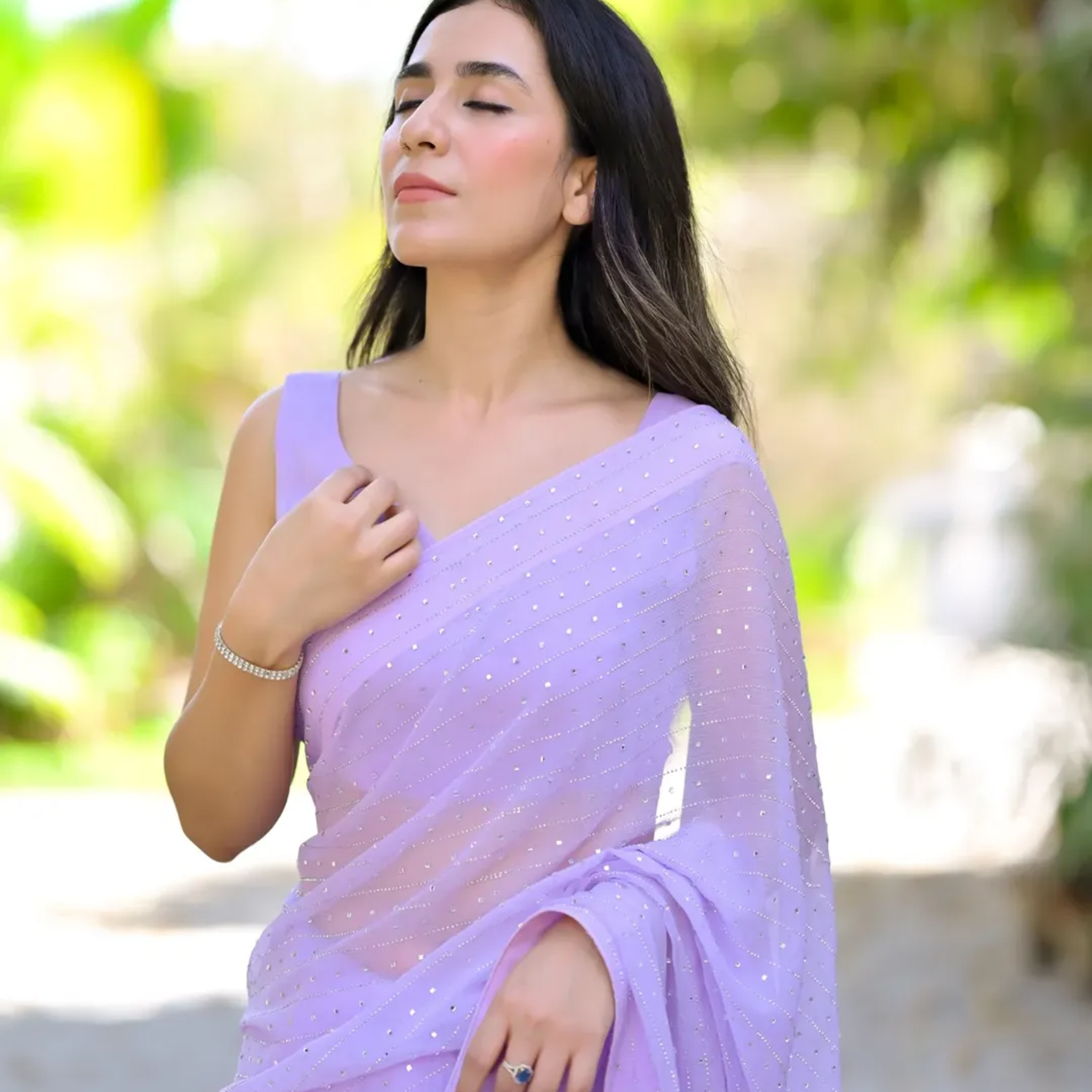 Crinkle Chiffon Crystal Line Saree