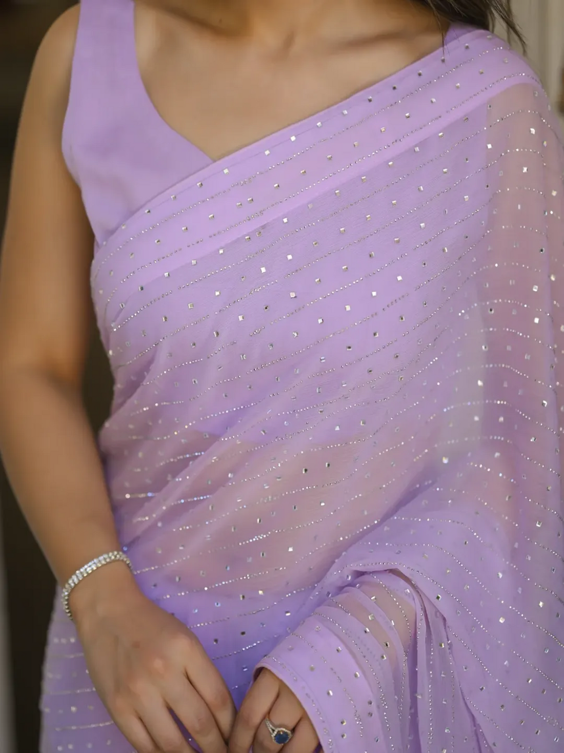 Crinkle Chiffon Crystal Line Saree