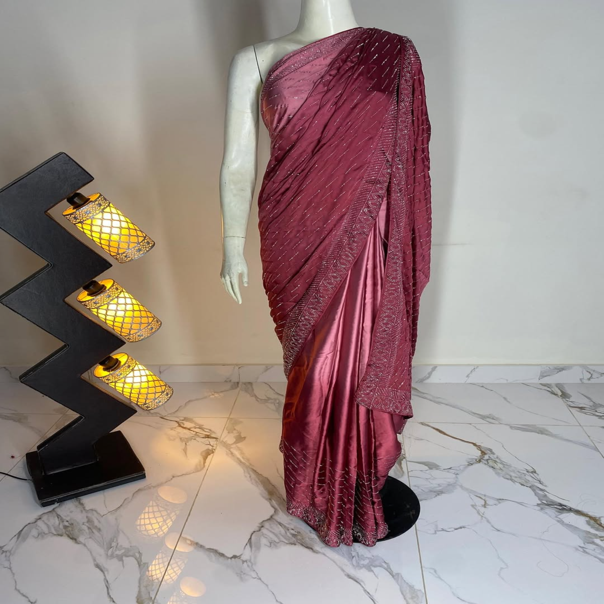 Shamoz Silk Double Shade Rhinestone Saree